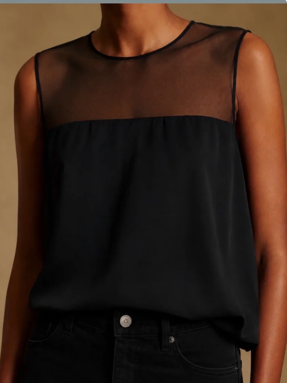 Babaton Black Sleeveless Camisole with Sheer Mesh Yoke